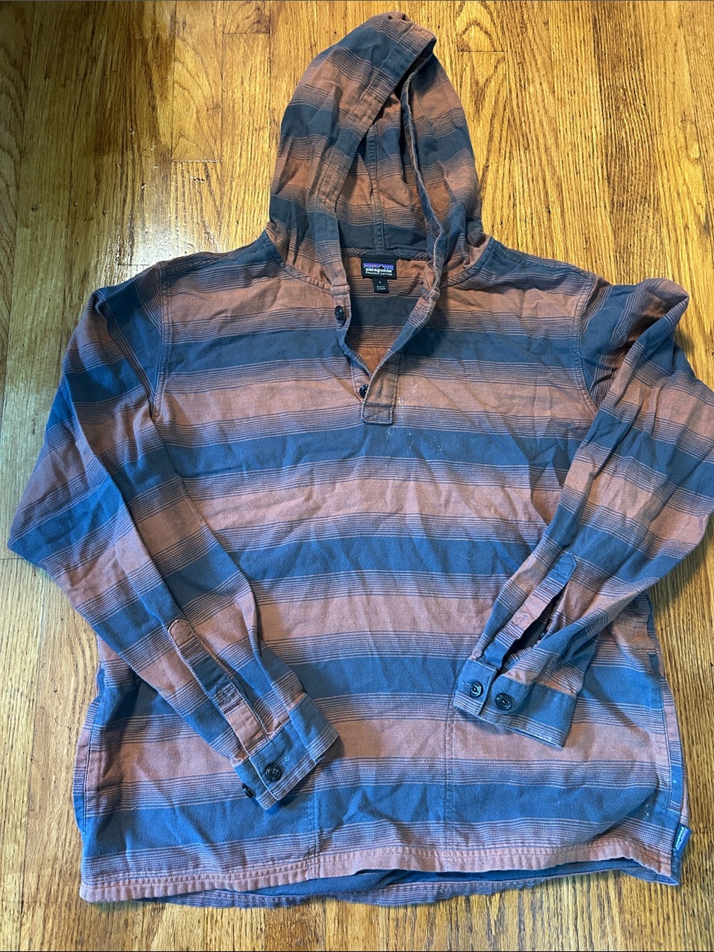 Patagonia Striped Hooded Long-Sleeve Shirt - Blue & Brown